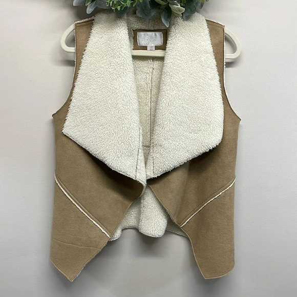 Xhilaration Faux Suede Sherpa Open Vest L - Picture 1 of 15
